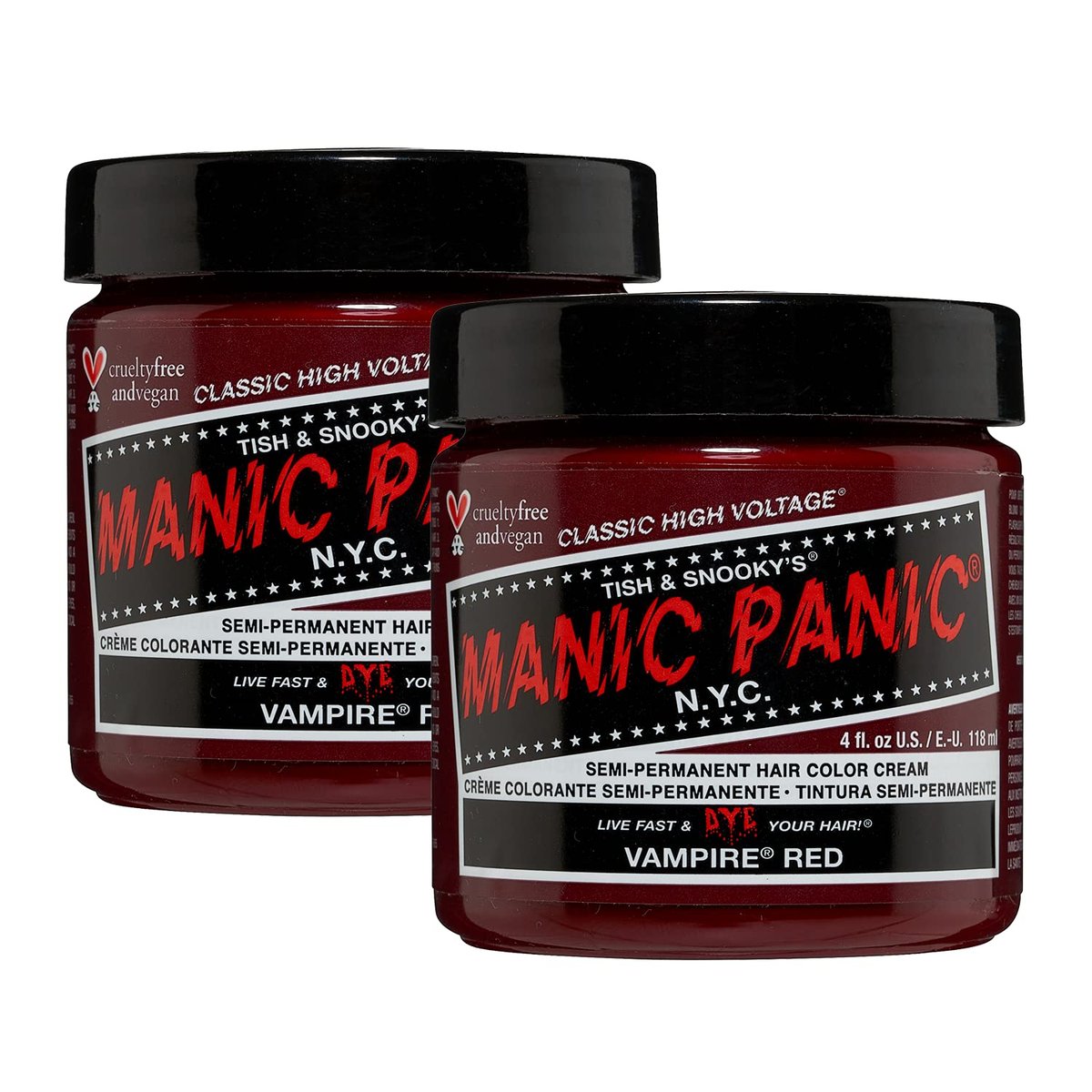 MANIC PANIC Classic Vampire Red Semi Permanent Hair Color - Deep Blood Red Hair Dye, 4 oz (Pack of 2) - Vegan & Cruelty-Free Avelisse