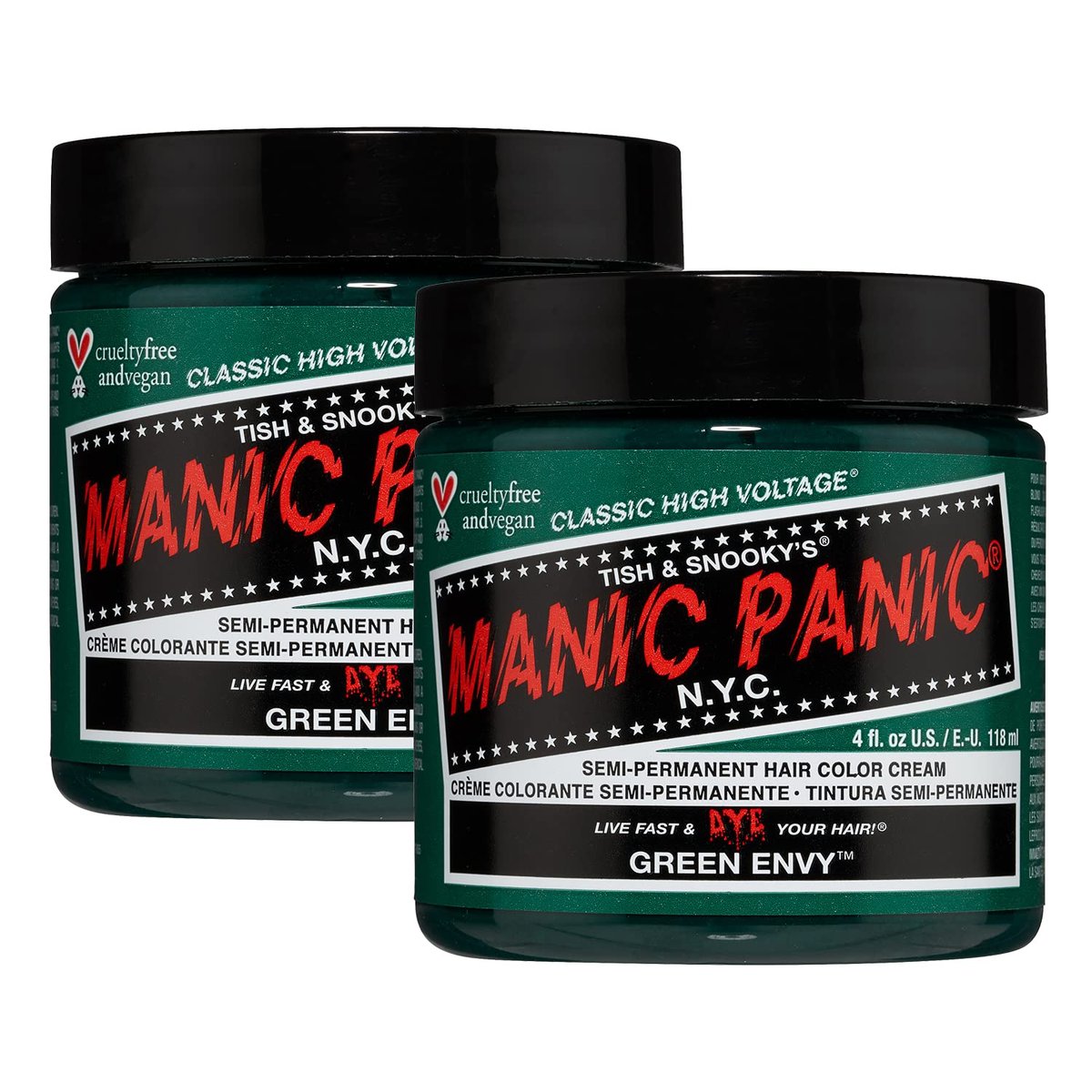 MANIC PANIC Classic Green Envy Semi Permanent Hair Color - 4oz (2-Pack) - Emerald Green Vegan & Cruelty-Free Hair Dye Avelisse