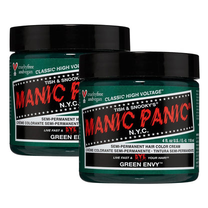 MANIC PANIC Classic Green Envy Semi Permanent Hair Color - 4oz (2-Pack) - Emerald Green Vegan & Cruelty-Free Hair Dye Avelisse