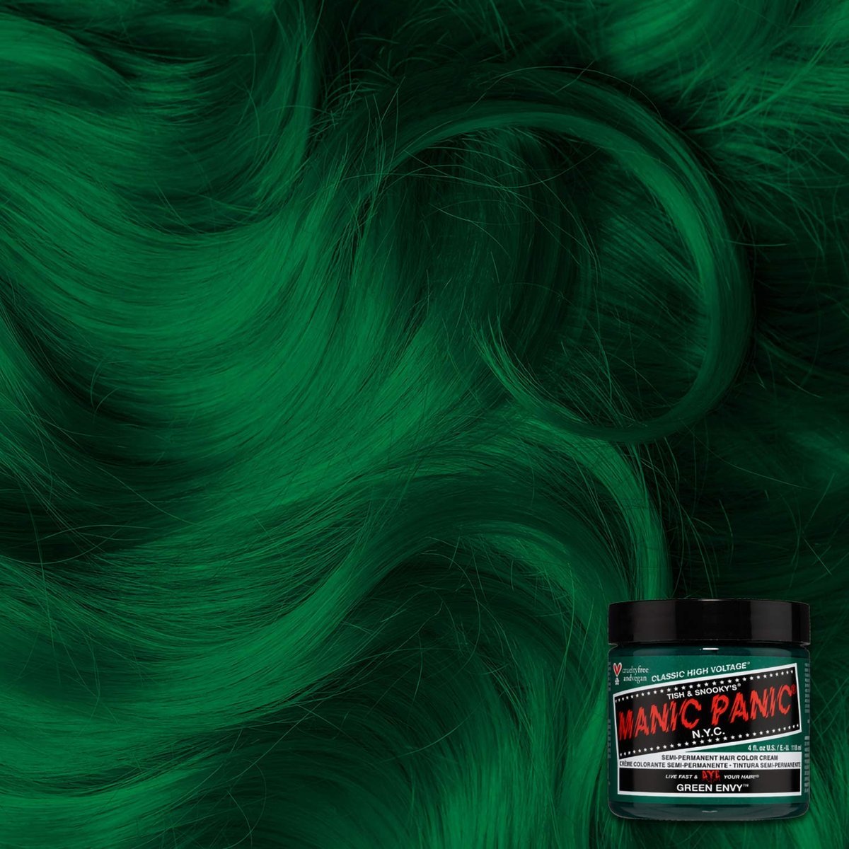 MANIC PANIC Classic Green Envy Semi Permanent Hair Color - 4oz (2-Pack) - Emerald Green Vegan & Cruelty-Free Hair Dye Avelisse