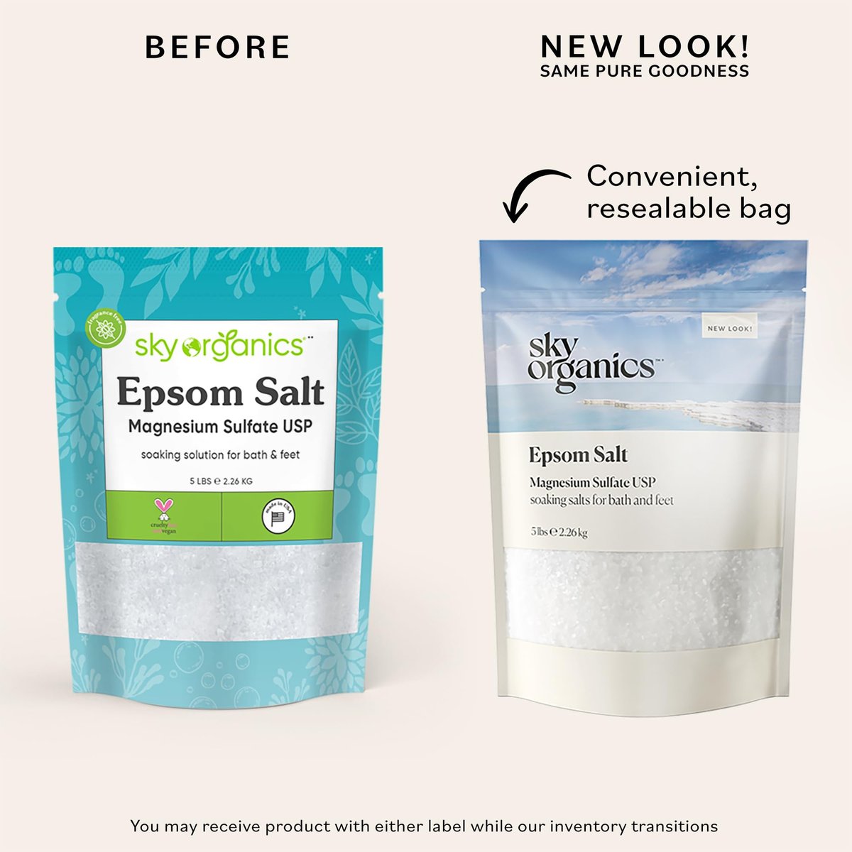 Sky Organics Epsom Salt Bath Soak - 5 lbs, 100% Pure Magnesium Sulfate USP, Unscented Medium Grain - Vegan & Cruelty-Free Avelisse