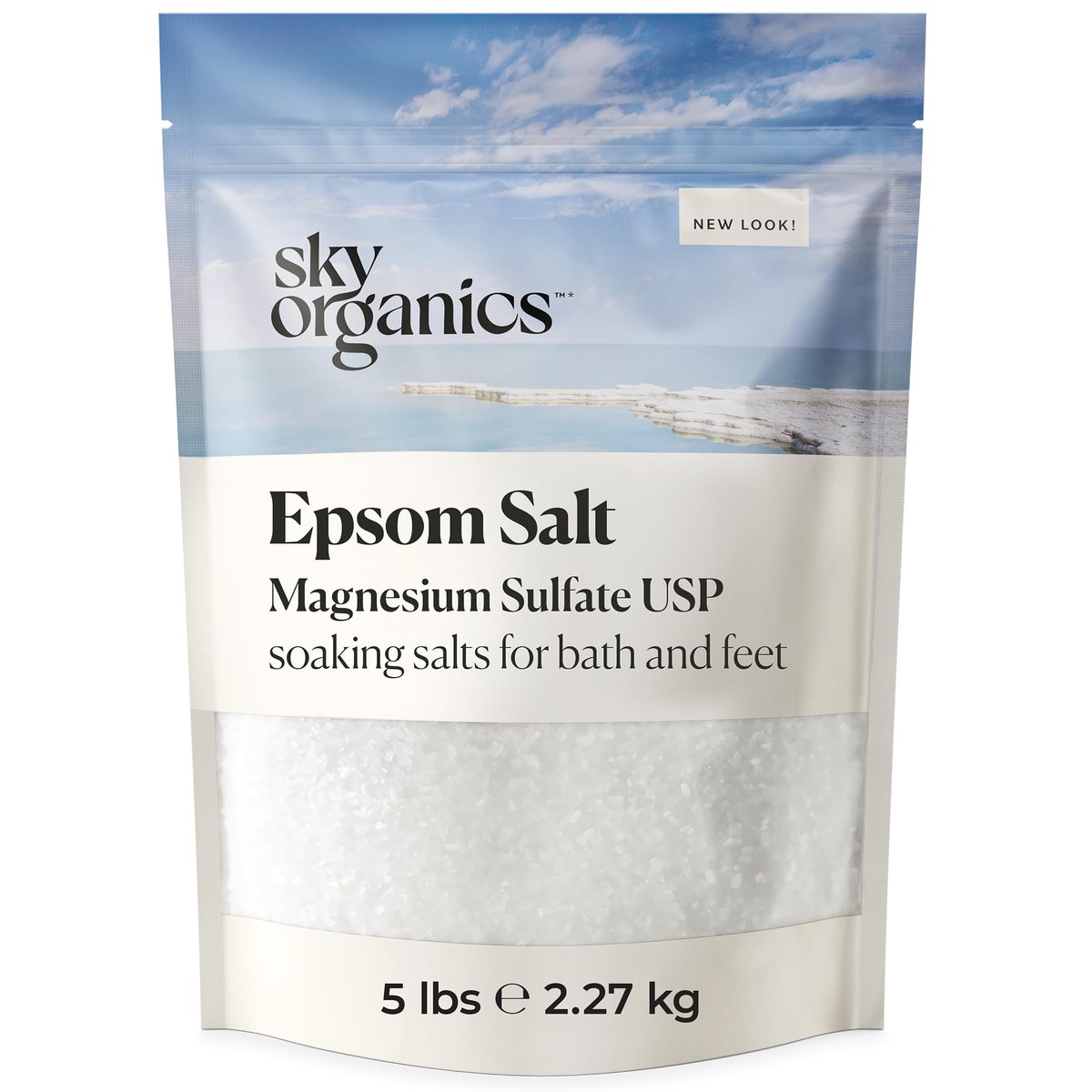 Sky Organics Epsom Salt Bath Soak - 5 lbs, 100% Pure Magnesium Sulfate USP, Unscented Medium Grain - Vegan & Cruelty-Free Avelisse