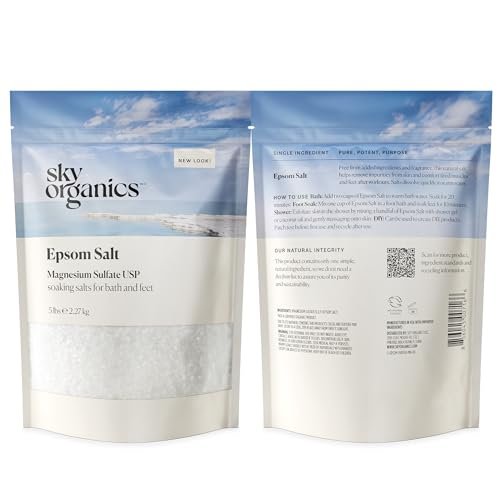 Sky Organics Epsom Salt Bath Soak - 5 lbs, 100% Pure Magnesium Sulfate USP, Unscented Medium Grain - Vegan & Cruelty-Free Avelisse