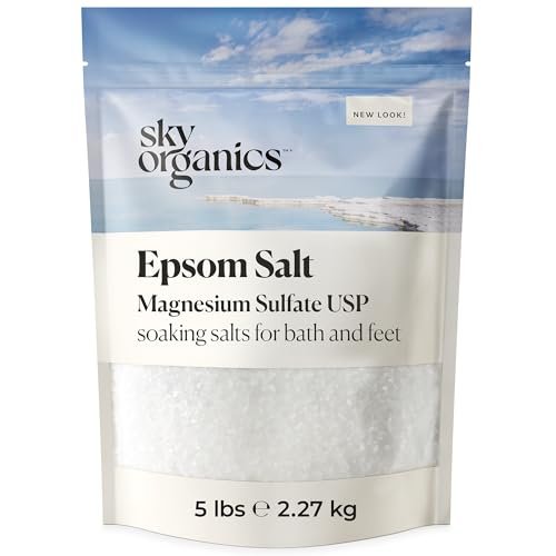 Sky Organics Epsom Salt Bath Soak - 5 lbs, 100% Pure Magnesium Sulfate USP, Unscented Medium Grain - Vegan & Cruelty-Free Avelisse