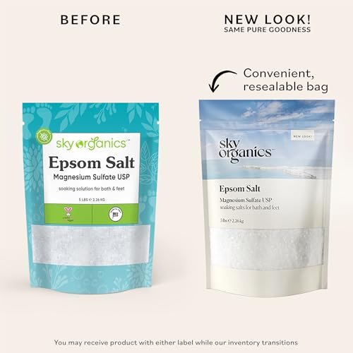 Sky Organics Epsom Salt Bath Soak - 5 lbs, 100% Pure Magnesium Sulfate USP, Unscented Medium Grain - Vegan & Cruelty-Free Avelisse