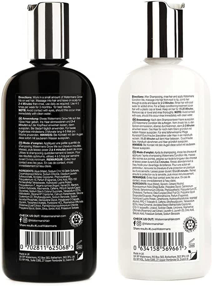 Watermans UK Biotin & Argan Oil Hair Growth Shampoo and Conditioner Set - with Rosemary, Niacinamide, Lupin - for Men and Women - 8.45 fl oz Each Avelisse