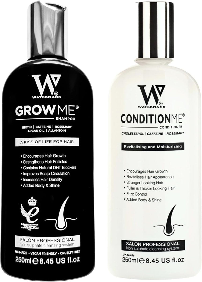 Watermans UK Biotin & Argan Oil Hair Growth Shampoo and Conditioner Set - with Rosemary, Niacinamide, Lupin - for Men and Women - 8.45 fl oz Each Avelisse