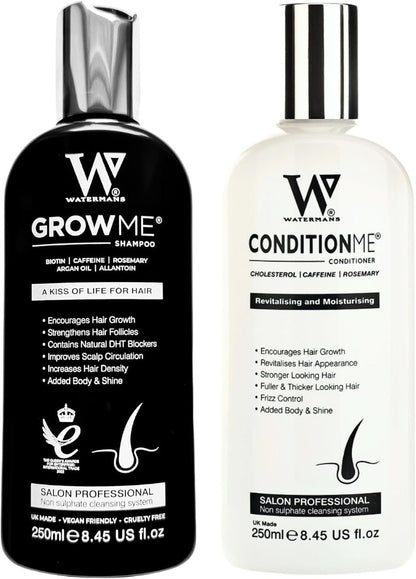 Watermans UK Biotin & Argan Oil Hair Growth Shampoo and Conditioner Set - with Rosemary, Niacinamide, Lupin - for Men and Women - 8.45 fl oz Each Avelisse