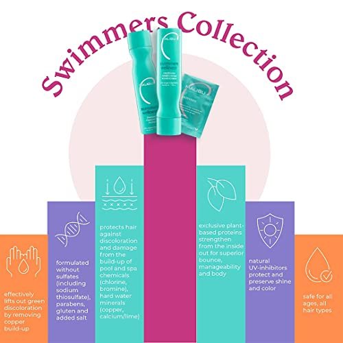 Malibu C Swimmers Wellness Shampoo and Conditioner + Hair Mask Summer Essentials Kit - 6 Piece Set for Adults & Kids, Clarifying & Moisturizing, Protects from Chlorine & Copper Avelisse