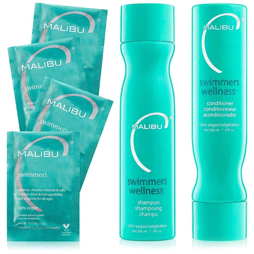 Malibu C Swimmers Wellness Shampoo and Conditioner + Hair Mask Summer Essentials Kit - 6 Piece Set for Adults & Kids, Clarifying & Moisturizing, Protects from Chlorine & Copper Avelisse