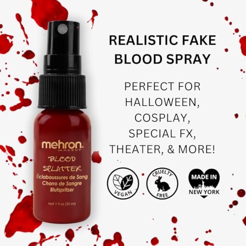 Mehron Makeup Blood Splatter - Professional Fake Spray Blood for Halloween, Costumes & Special FX - 1 fl oz (30 ml) - Bright Arterial Avelisse