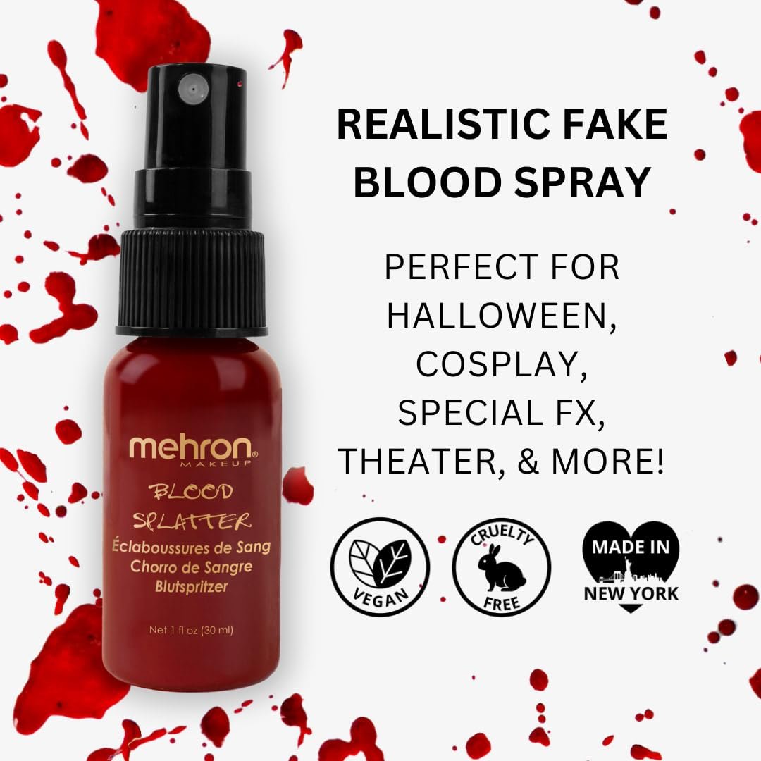 Mehron Makeup Blood Splatter - Professional Fake Spray Blood for Halloween, Costumes & Special FX - 1 fl oz (30 ml) - Bright Arterial Avelisse