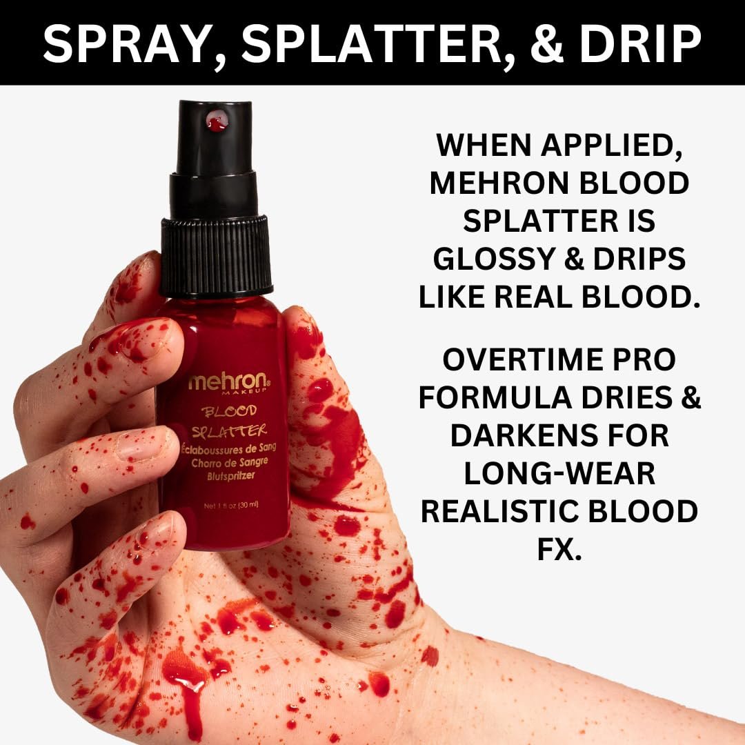 Mehron Makeup Blood Splatter - Professional Fake Spray Blood for Halloween, Costumes & Special FX - 1 fl oz (30 ml) - Bright Arterial Avelisse