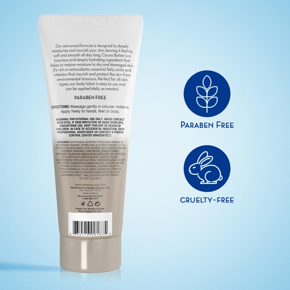Dermasil Body Lotion Cocoa Butter 3-Pack, Non-Greasy Fast-Absorbing, 8 oz Each Avelisse