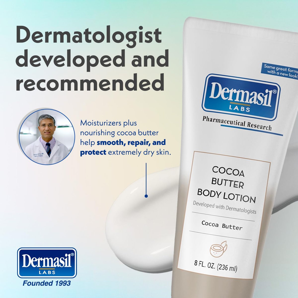 Dermasil Body Lotion Cocoa Butter 3-Pack, Non-Greasy Fast-Absorbing, 8 oz Each Avelisse