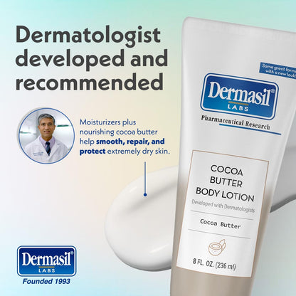 Dermasil Body Lotion Cocoa Butter 3-Pack, Non-Greasy Fast-Absorbing, 8 oz Each Avelisse