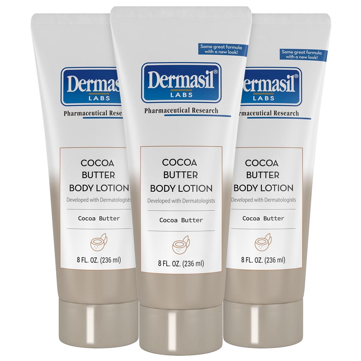 Dermasil Body Lotion Cocoa Butter 3-Pack, Non-Greasy Fast-Absorbing, 8 oz Each Avelisse