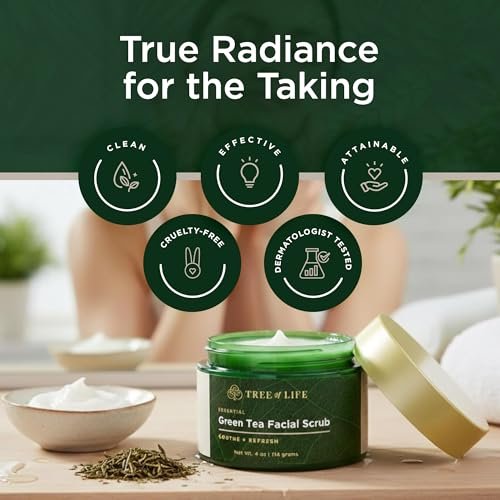 Tree of Life Exfoliating Facial Scrub with Antioxidants – Green & White Tea Extract, 4 oz Avelisse