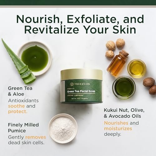 Tree of Life Exfoliating Facial Scrub with Antioxidants – Green & White Tea Extract, 4 oz Avelisse