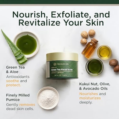 Tree of Life Exfoliating Facial Scrub with Antioxidants – Green & White Tea Extract, 4 oz Avelisse