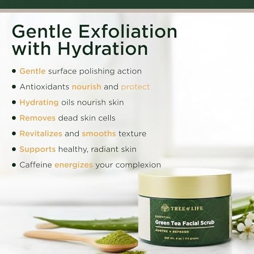 Tree of Life Exfoliating Facial Scrub with Antioxidants – Green & White Tea Extract, 4 oz Avelisse