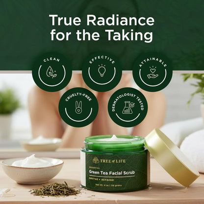 Tree of Life Exfoliating Facial Scrub with Antioxidants – Green & White Tea Extract, 4 oz Avelisse