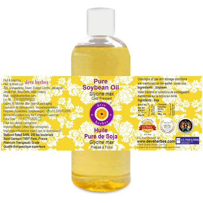 dève herbes Pure Soybean Oil (Glycine max) Cold Pressed - 200ml (6.76 oz) - 100% Natural Carrier Oil for Skin, Hair & Massage