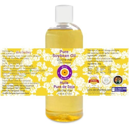 dève herbes Pure Soybean Oil (Glycine max) Cold Pressed - 200ml (6.76 oz) - 100% Natural Carrier Oil for Skin, Hair & Massage