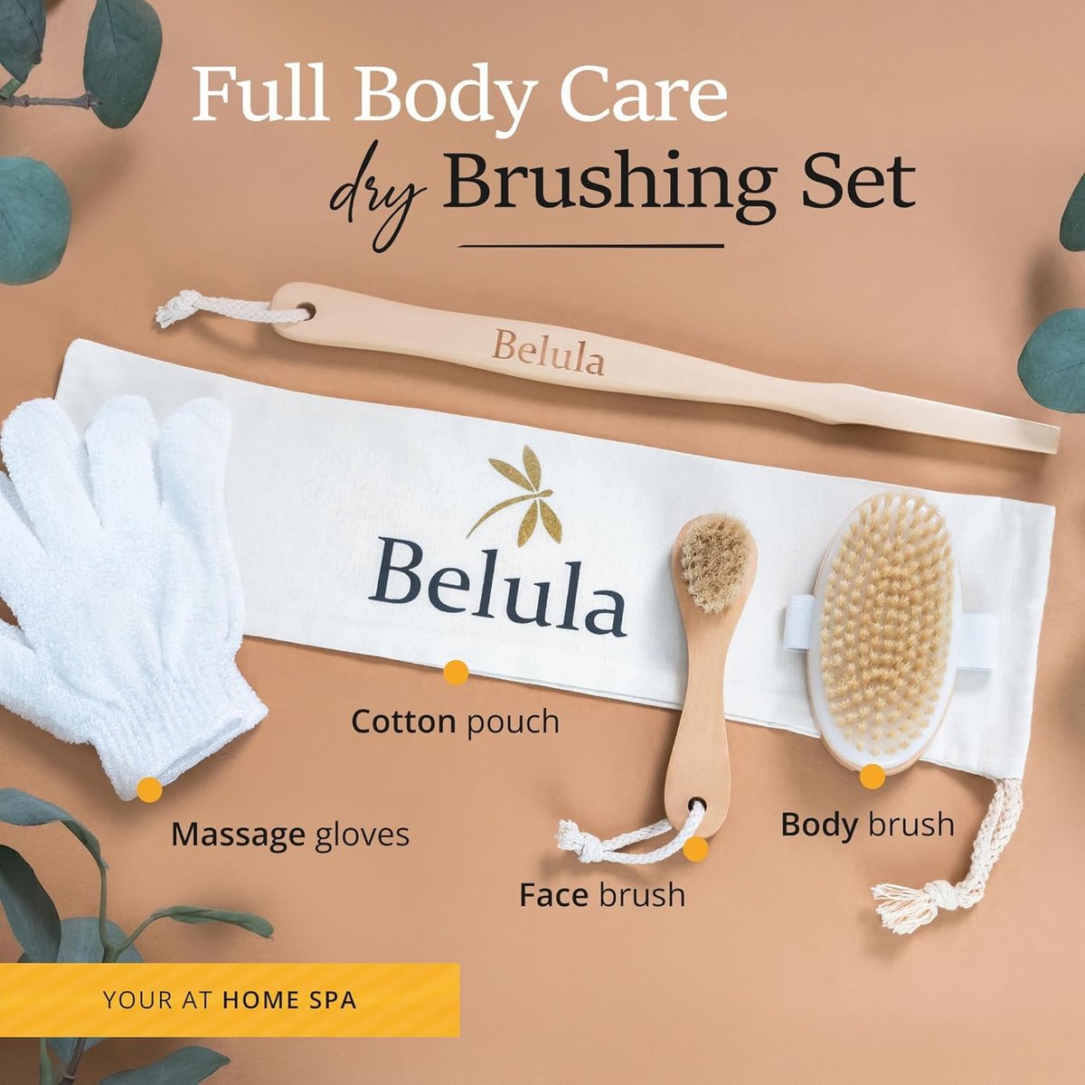 Belula Dry Brushing Body Brush Set – Natural Boar Bristle Body Brush, Exfoliating Face Brush & Bath Gloves for Lymphatic Drainage & Glowing Skin (4-Piece, Orange) - görsel 11