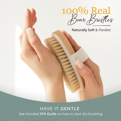 Belula Dry Brushing Body Brush Set – Natural Boar Bristle Body Brush, Exfoliating Face Brush & Bath Gloves for Lymphatic Drainage & Glowing Skin (4-Piece, Orange)