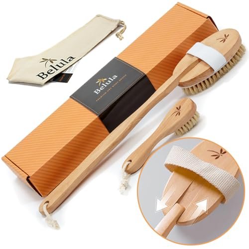 Belula Dry Brushing Body Brush Set – Natural Boar Bristle Body Brush, Exfoliating Face Brush & Bath Gloves for Lymphatic Drainage & Glowing Skin (4-Piece, Orange) - görsel 2