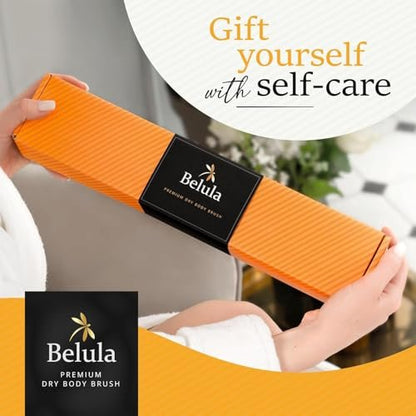 Belula Dry Brushing Body Brush Set – Natural Boar Bristle Body Brush, Exfoliating Face Brush & Bath Gloves for Lymphatic Drainage & Glowing Skin (4-Piece, Orange)