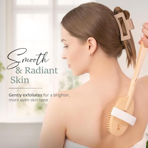 Belula Dry Brushing Body Brush Set – Natural Boar Bristle Body Brush, Exfoliating Face Brush & Bath Gloves for Lymphatic Drainage & Glowing Skin (4-Piece, Orange) - görsel 6