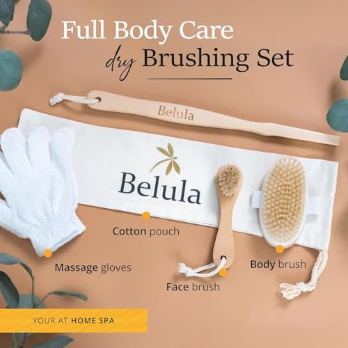 Belula Dry Brushing Body Brush Set – Natural Boar Bristle Body Brush, Exfoliating Face Brush & Bath Gloves for Lymphatic Drainage & Glowing Skin (4-Piece, Orange) - görsel 12