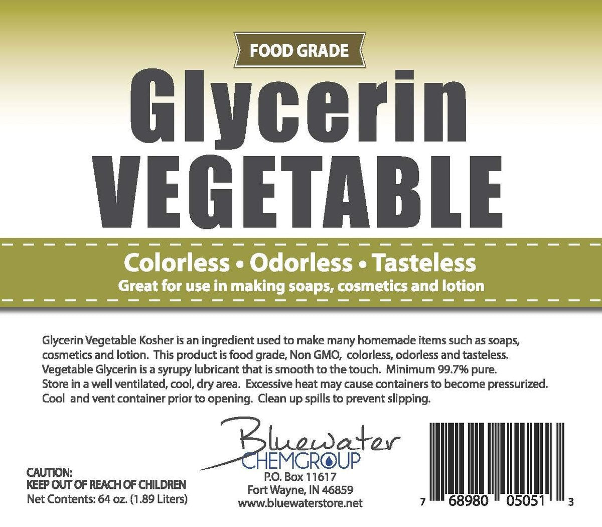 Vegetable Glycerin - Half Gallon (64oz) - All Natural, USP Grade - Premium Quality Liquid Glycerin for Skin, Hair, and DIY Beauty Products Avelisse