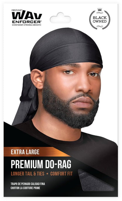 WAV ENFORCER Premium Do-Rag - Black, Polyester, for Men & Women