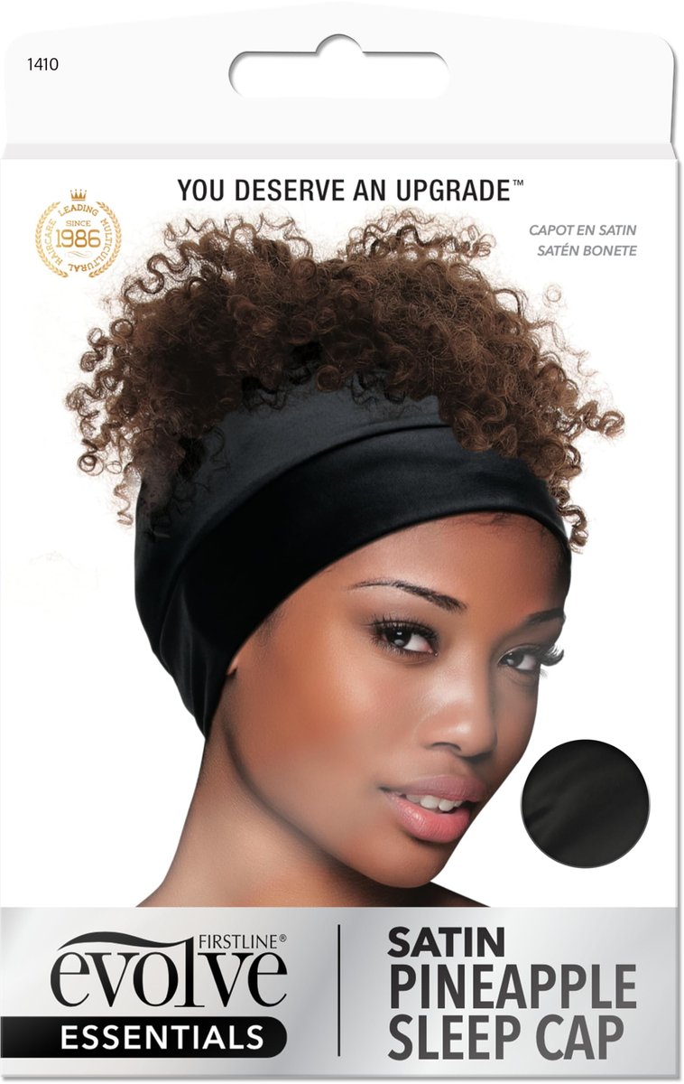 Evolve Satin Pineapple Cap - Black, 1 Count - Protective Hair Bonnet for Sleeping - görsel 1