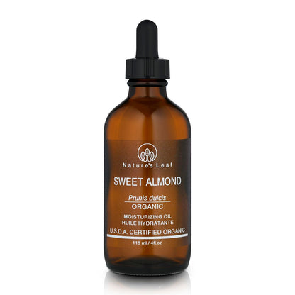 Natures Leaf USDA Certified Organic Sweet Almond Oil - 100% Pure, Cold Pressed, Unscented, 4 oz - Nourish & Soften Skin and Hair