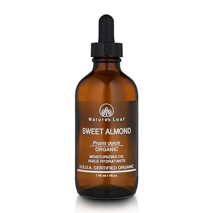 Natures Leaf USDA Certified Organic Sweet Almond Oil - 100% Pure, Cold Pressed, Unscented, 4 oz - Nourish & Soften Skin and Hair