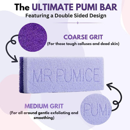 Mr. Pumice Ultimate PUMI Bar 2-in-1 Dual Grit Callus Remover for Smooth Feet and Heels (4 Pack)