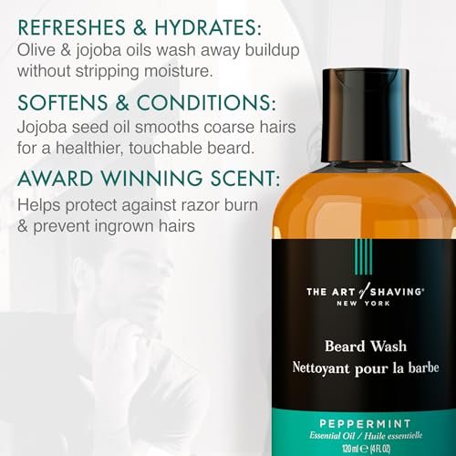 The Art of Shaving Beard Wash - Peppermint, 4 Fl Oz - Cleans & Softens Beard Hair, Removes Dirt & Oil Avelisse