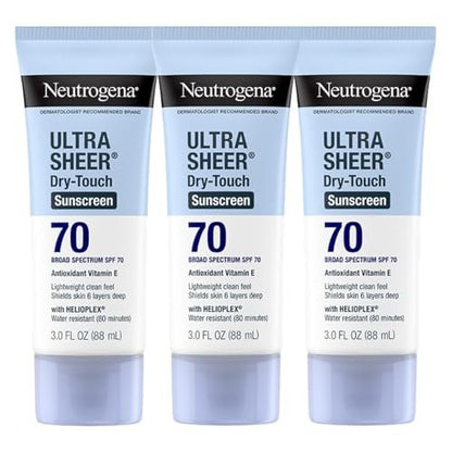 Neutrogena Ultra Sheer Dry-Touch Sunscreen SPF 70, 3 fl. oz (Pack of 3) – Lightweight, Water-Resistant Broad Spectrum Sun Protection for Face & Body Avelisse