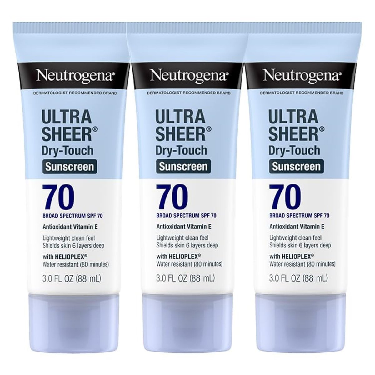 Neutrogena Ultra Sheer Dry-Touch Sunscreen SPF 70, 3 fl. oz (Pack of 3) – Lightweight, Water-Resistant Broad Spectrum Sun Protection for Face & Body Avelisse