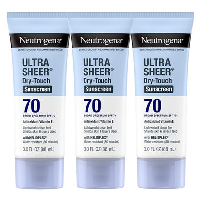 Neutrogena Ultra Sheer Dry-Touch Sunscreen SPF 70, 3 fl. oz (Pack of 3) – Lightweight, Water-Resistant Broad Spectrum Sun Protection for Face & Body Avelisse