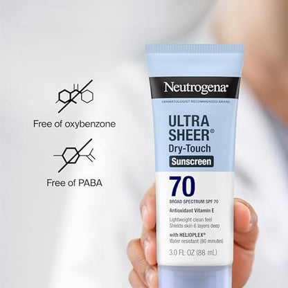 Neutrogena Ultra Sheer Dry-Touch Sunscreen SPF 70, 3 fl. oz (Pack of 3) – Lightweight, Water-Resistant Broad Spectrum Sun Protection for Face & Body Avelisse