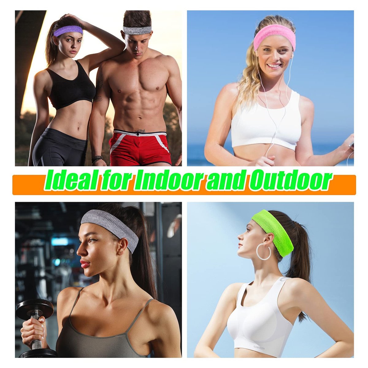 Yeshan 12 Pack Wicking Stretchy Athletic Sweatband - Sport Headbands for Men and Women, Yoga Headwrap, Towel Material Hairband Avelisse