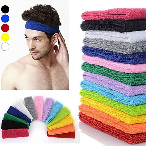 Yeshan 12 Pack Wicking Stretchy Athletic Sweatband - Sport Headbands for Men and Women, Yoga Headwrap, Towel Material Hairband Avelisse