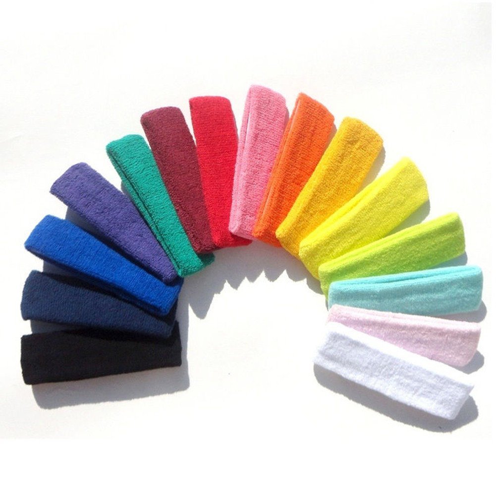 Yeshan 12 Pack Wicking Stretchy Athletic Sweatband - Sport Headbands for Men and Women, Yoga Headwrap, Towel Material Hairband Avelisse