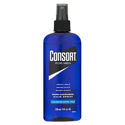 Consort Extra Hold Non-Aerosol Hair Spray Pump for Men - Unscented, Fast Drying, 8 oz
