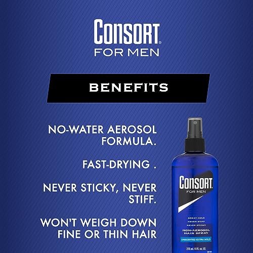 Consort Extra Hold Non-Aerosol Hair Spray Pump for Men - Unscented, Fast Drying, 8 oz - görsel 10